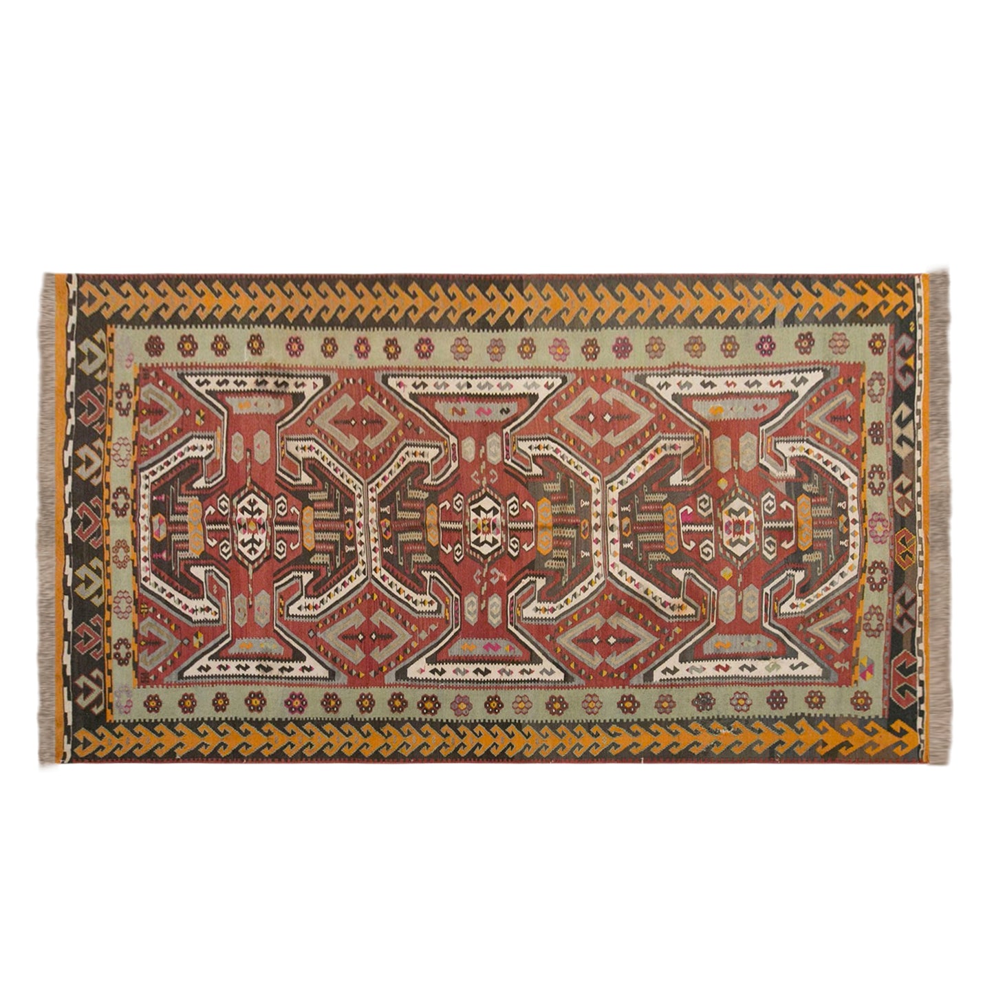 Vintage Turkish Kilim Rug, 6.5 x 13.1 ft, 198 x 400 cm, Handwoven Wool Kilim