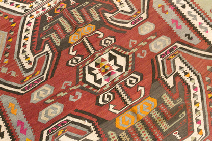 Vintage Turkish Kilim Rug, 6.5 x 13.1 ft, 198 x 400 cm, Handwoven Wool Kilim