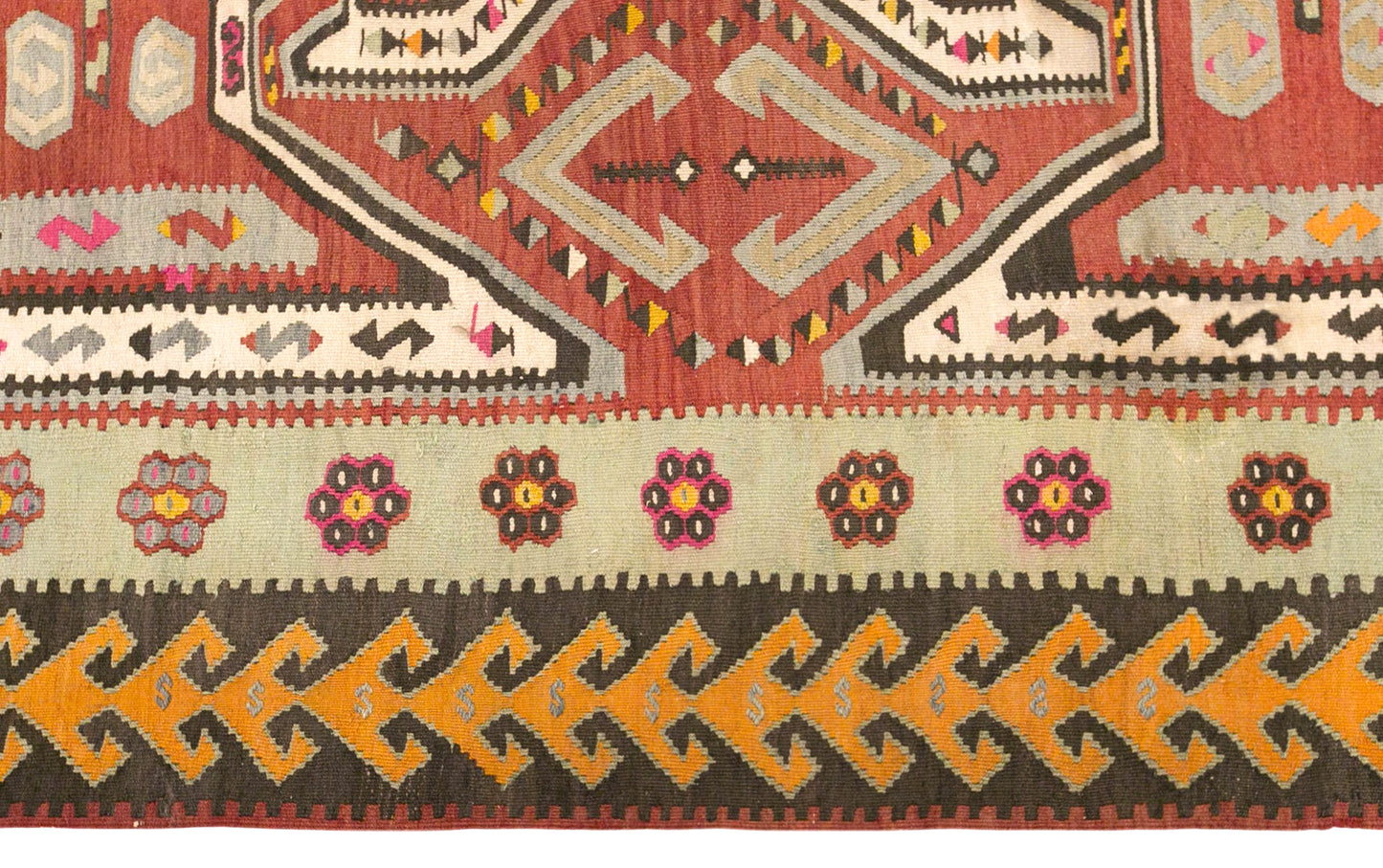 Vintage Turkish Kilim Rug, 6.5 x 13.1 ft, 198 x 400 cm, Handwoven Wool Kilim