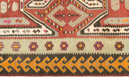 Vintage Turkish Kilim Rug, 6.5 x 13.1 ft, 198 x 400 cm, Handwoven Wool Kilim