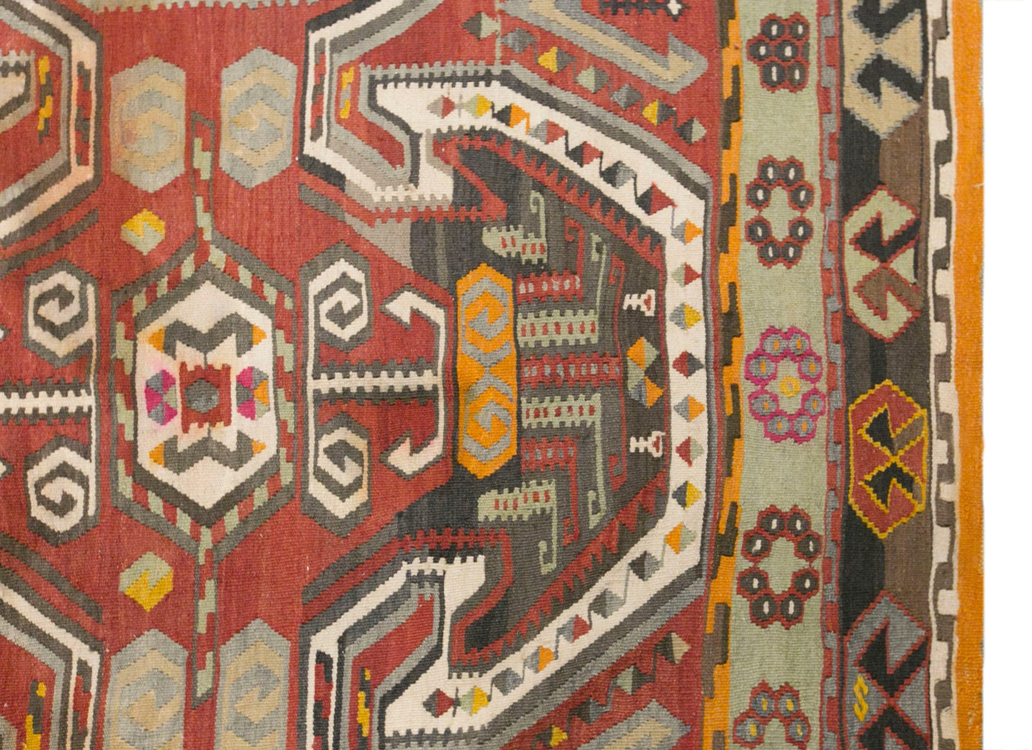 Vintage Turkish Kilim Rug, 6.5 x 13.1 ft, 198 x 400 cm, Handwoven Wool Kilim