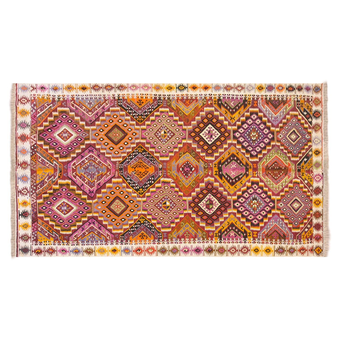 Vintage Turkish Kilim Rug, 6.5 x 14.8 ft, 198 x 450 cm, Handwoven Wool Kilim