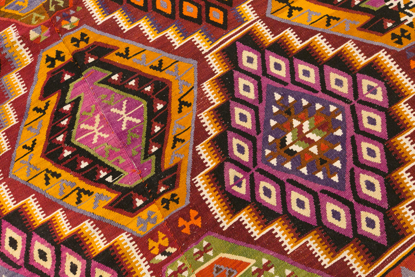 Vintage Turkish Kilim Rug, 6.5 x 14.8 ft, 198 x 450 cm, Handwoven Wool Kilim