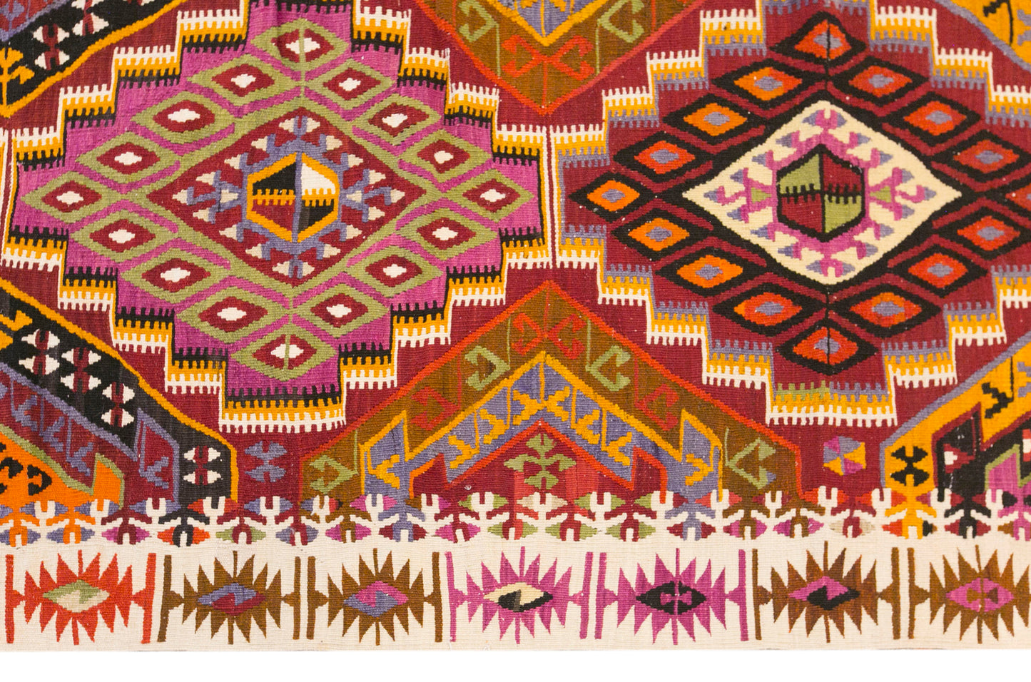 Vintage Turkish Kilim Rug, 6.5 x 14.8 ft, 198 x 450 cm, Handwoven Wool Kilim