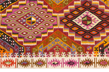 Vintage Turkish Kilim Rug, 6.5 x 14.8 ft, 198 x 450 cm, Handwoven Wool Kilim