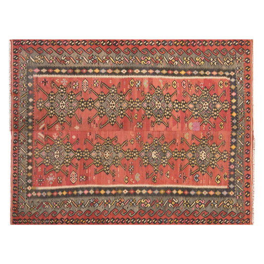 Vintage Turkish Kilim Rug, 6.6 x 10.8 ft, 202 x 330 cm, Handwoven Wool Kilim