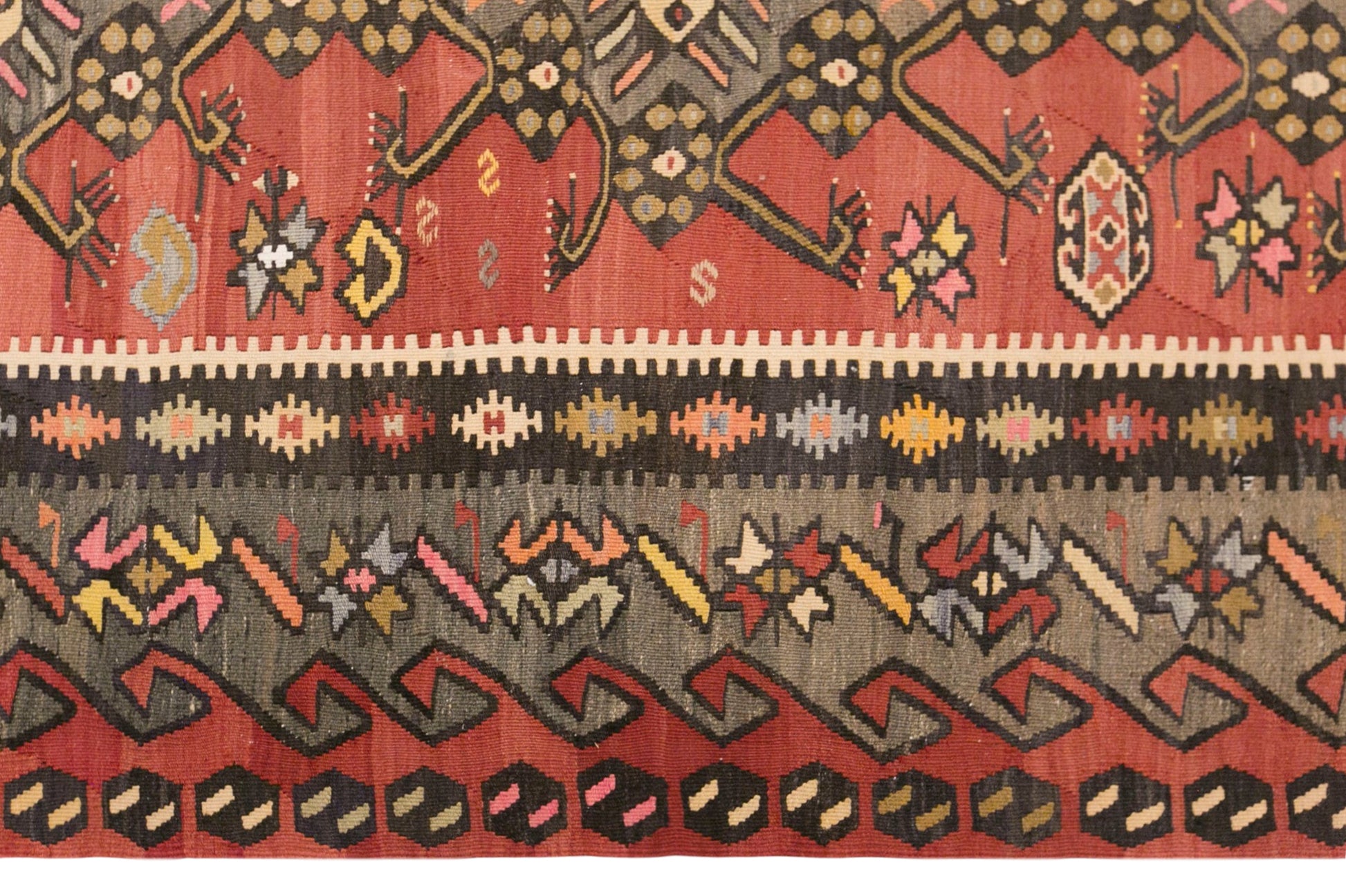 Vintage Turkish Kilim Rug, 6.6 x 10.8 ft, 202 x 330 cm, Handwoven Wool Kilim