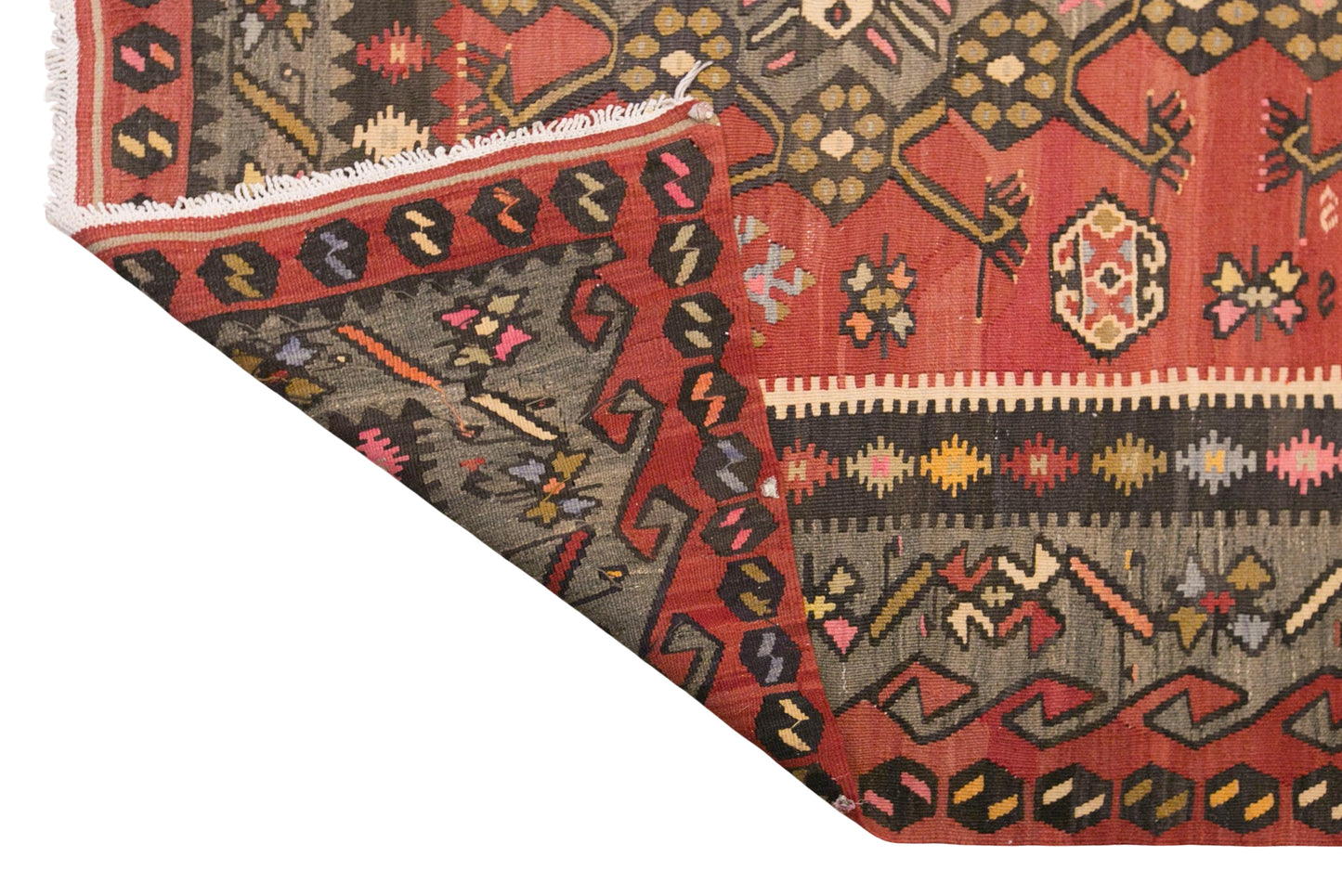 Vintage Turkish Kilim Rug, 6.6 x 10.8 ft, 202 x 330 cm, Handwoven Wool Kilim