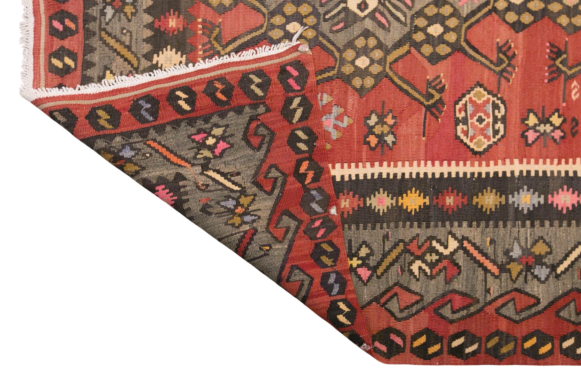 Vintage Turkish Kilim Rug, 6.6 x 10.8 ft, 202 x 330 cm, Handwoven Wool Kilim