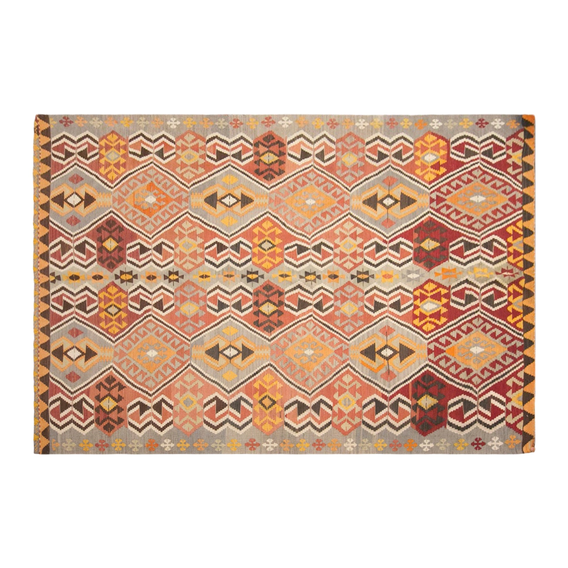 Vintage Turkish Kilim Rug, 6.8 x 11.5 ft, 206 x 350 cm, Handwoven Wool Kilim