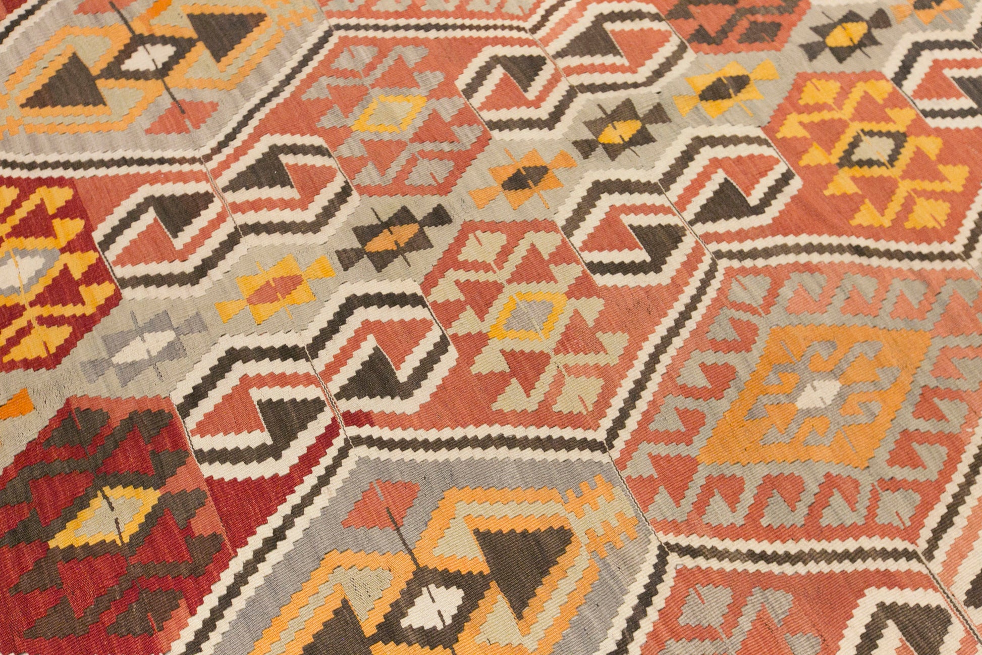Vintage Turkish Kilim Rug, 6.8 x 11.5 ft, 206 x 350 cm, Handwoven Wool Kilim