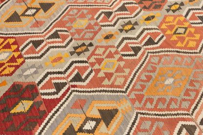 Vintage Turkish Kilim Rug, 6.8 x 11.5 ft, 206 x 350 cm, Handwoven Wool Kilim