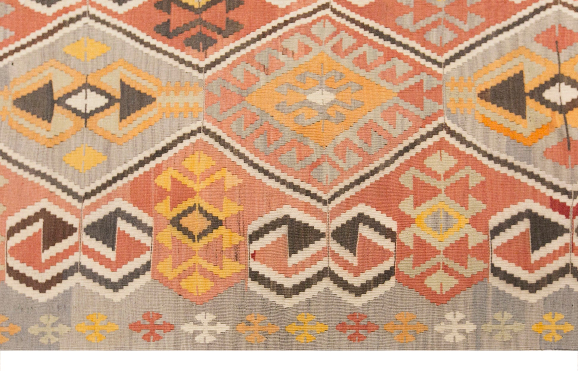 Vintage Turkish Kilim Rug, 6.8 x 11.5 ft, 206 x 350 cm, Handwoven Wool Kilim