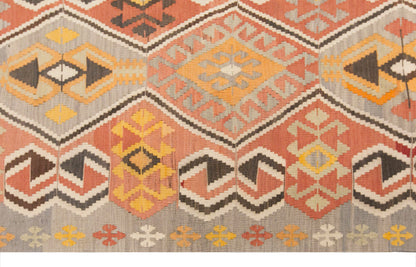 Vintage Turkish Kilim Rug, 6.8 x 11.5 ft, 206 x 350 cm, Handwoven Wool Kilim