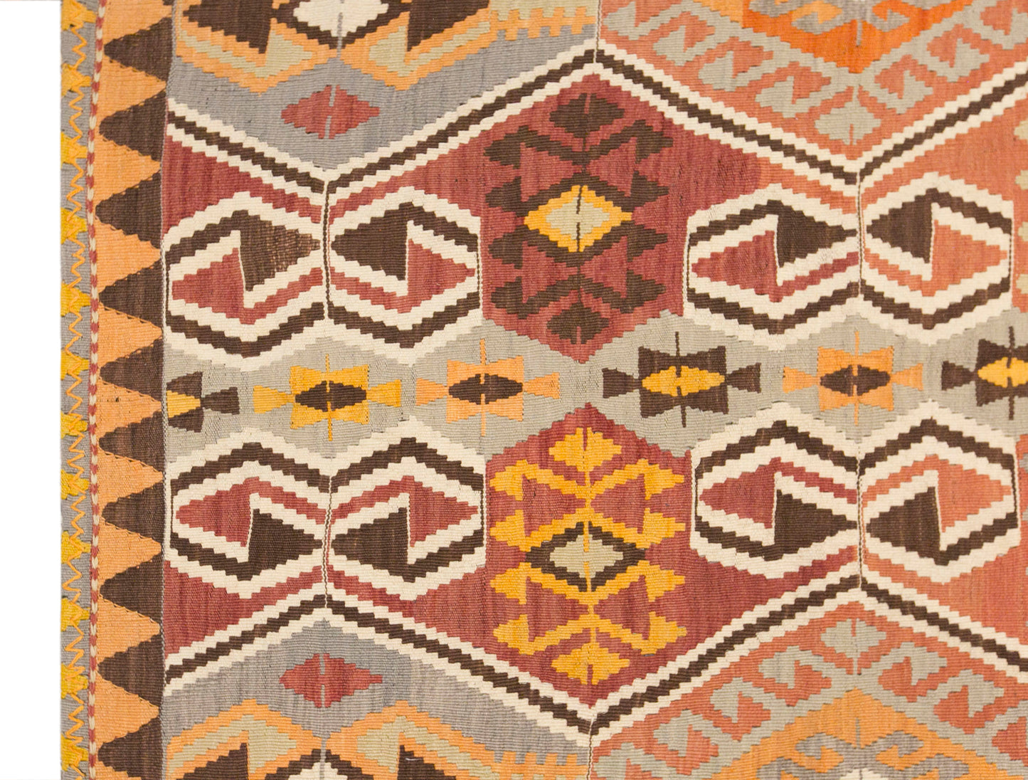 Vintage Turkish Kilim Rug, 6.8 x 11.5 ft, 206 x 350 cm, Handwoven Wool Kilim