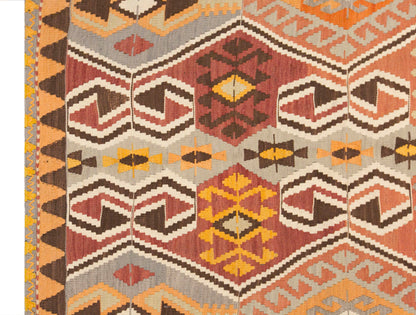 Vintage Turkish Kilim Rug, 6.8 x 11.5 ft, 206 x 350 cm, Handwoven Wool Kilim
