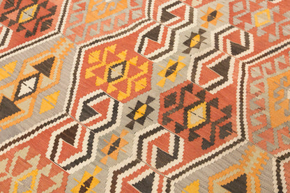 Vintage Turkish Kilim Rug, 6.8 x 11.5 ft, 206 x 350 cm, Handwoven Wool Kilim