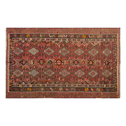 Vintage Turkish Kilim Rug, 6.8 x 14.4 ft, 206 x 440 cm, Handwoven Wool Kilim