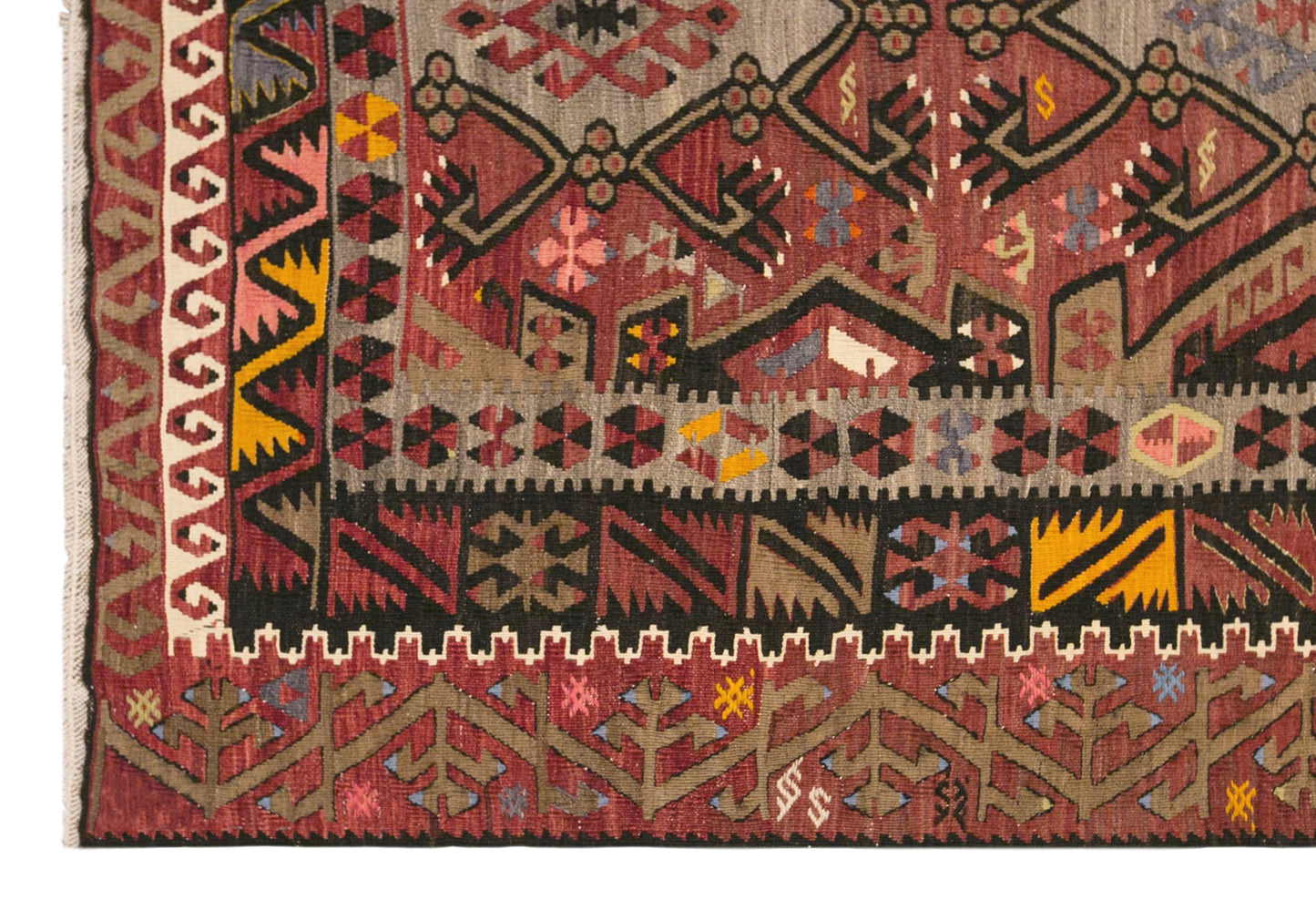 Vintage Turkish Kilim Rug, 6.8 x 14.4 ft, 206 x 440 cm, Handwoven Wool Kilim
