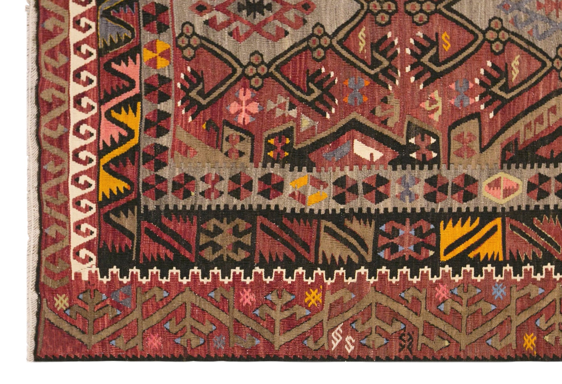 Vintage Turkish Kilim Rug, 6.8 x 14.4 ft, 206 x 440 cm, Handwoven Wool Kilim