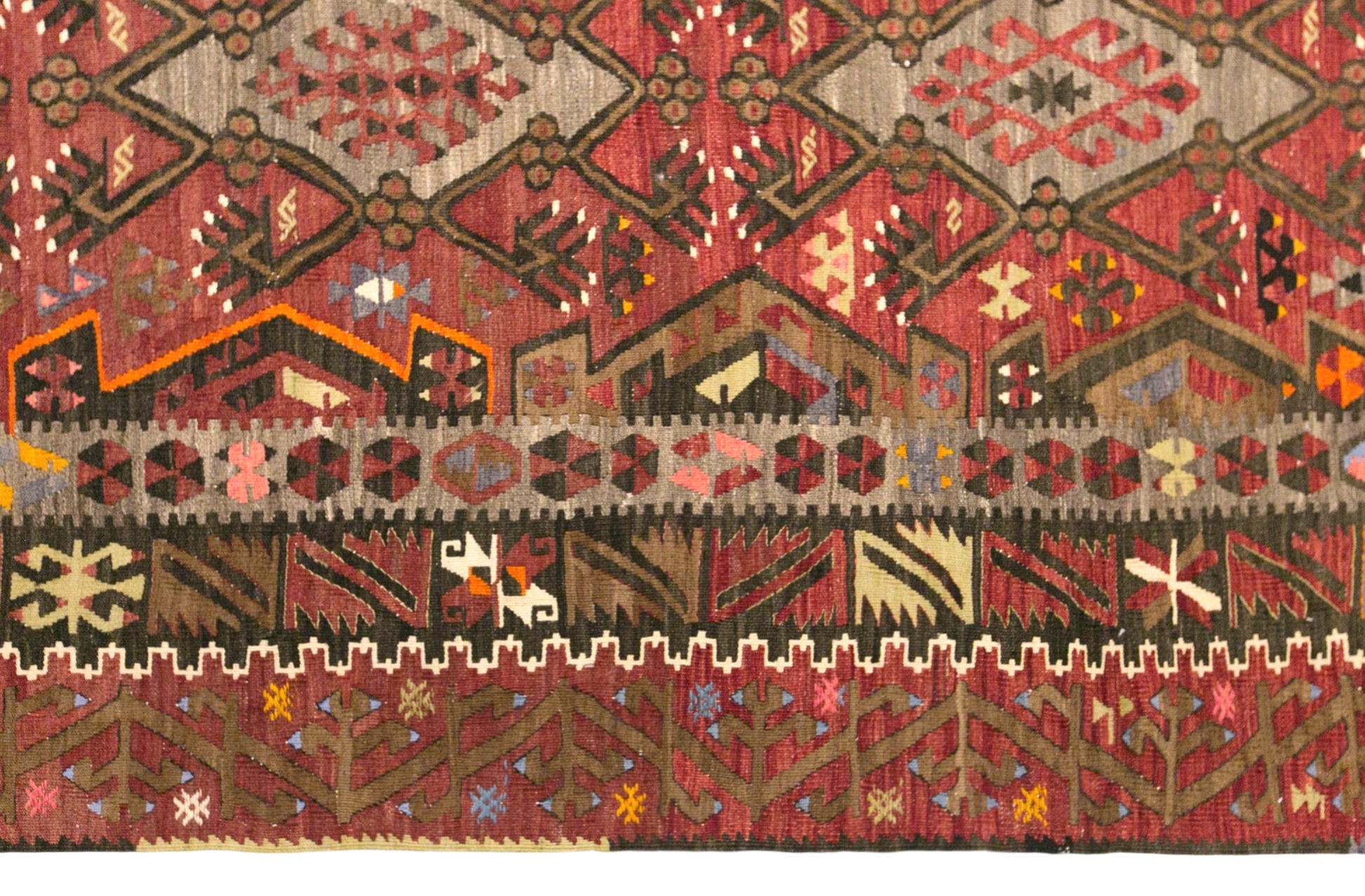 Vintage Turkish Kilim Rug, 6.8 x 14.4 ft, 206 x 440 cm, Handwoven Wool Kilim