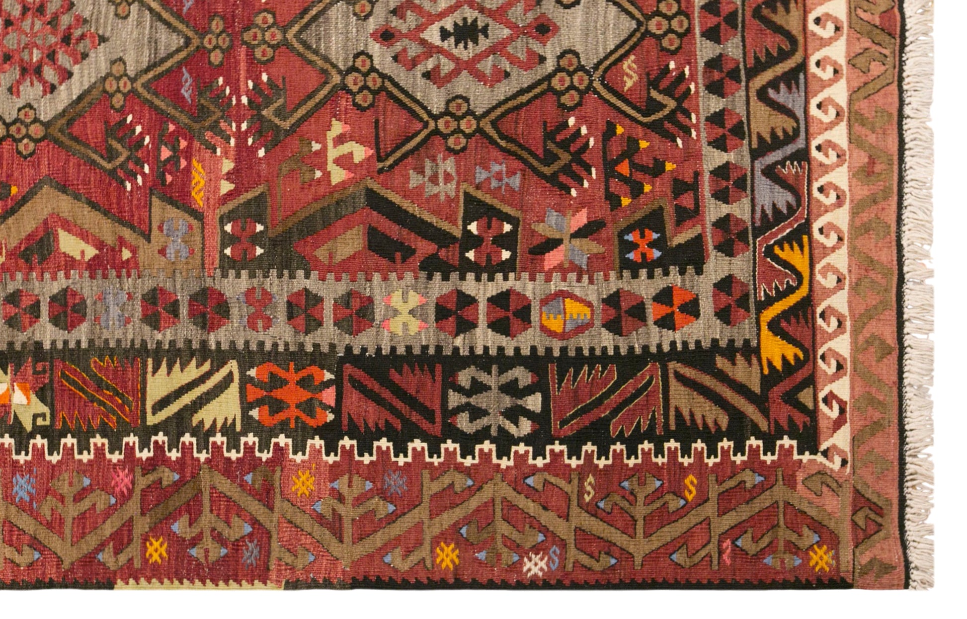 Vintage Turkish Kilim Rug, 6.8 x 14.4 ft, 206 x 440 cm, Handwoven Wool Kilim