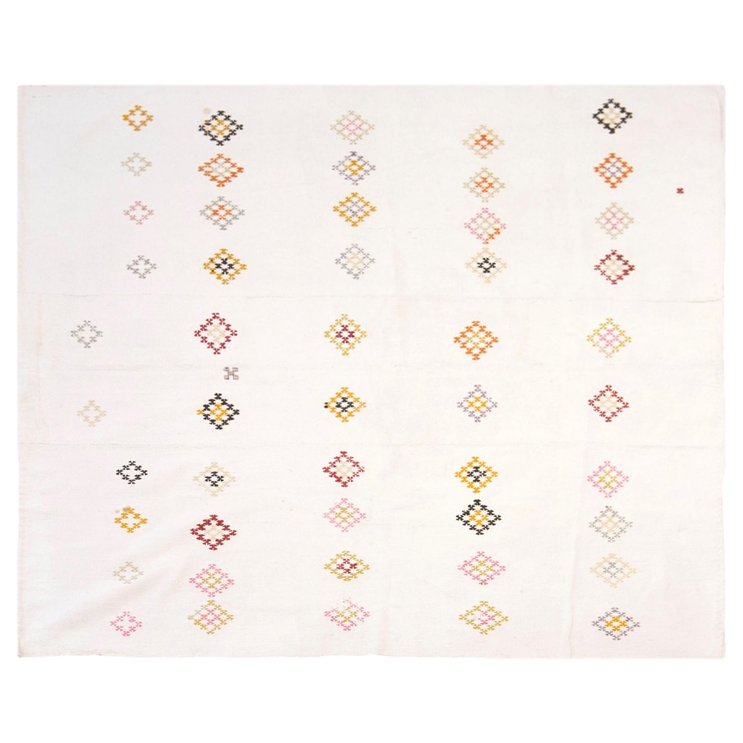 Vintage Turkish Kilim Rug, 7.0 x 7.5 ft, 212 x 230 cm, Handwoven Wool Kilim