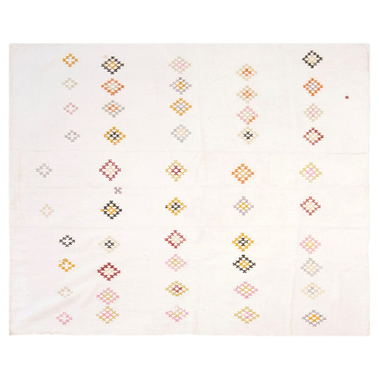 Vintage Turkish Kilim Rug, 7.0 x 7.5 ft, 212 x 230 cm, Handwoven Wool Kilim