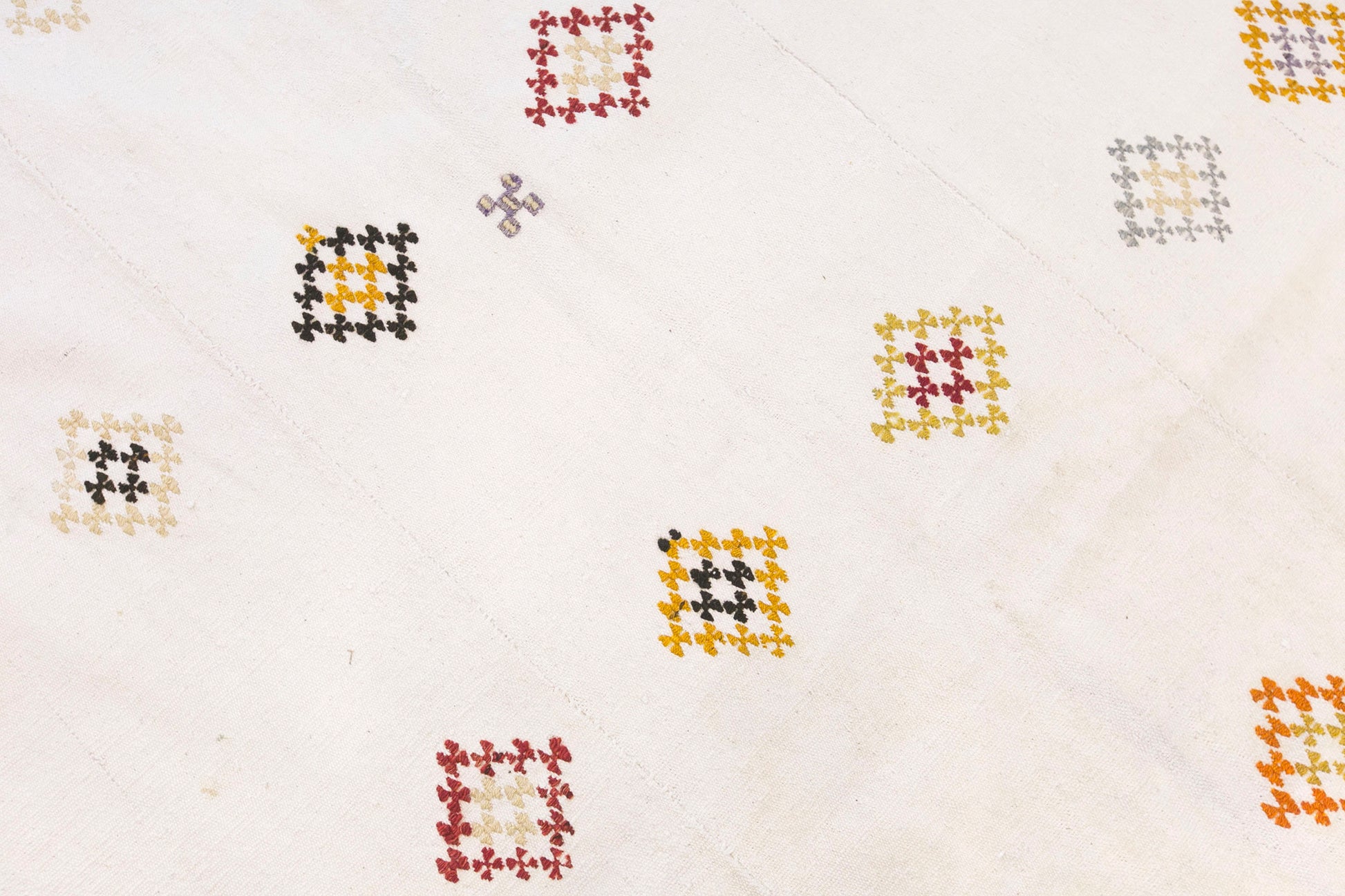 Vintage Turkish Kilim Rug, 7.0 x 7.5 ft, 212 x 230 cm, Handwoven Wool Kilim
