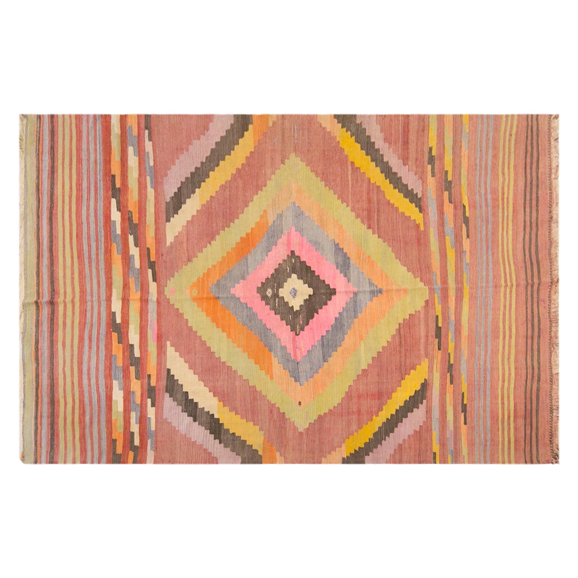 Vintage Turkish Kilim Rug, 7.1 x 10.7 ft, 215 x 325 cm, Handwoven Wool Kilim