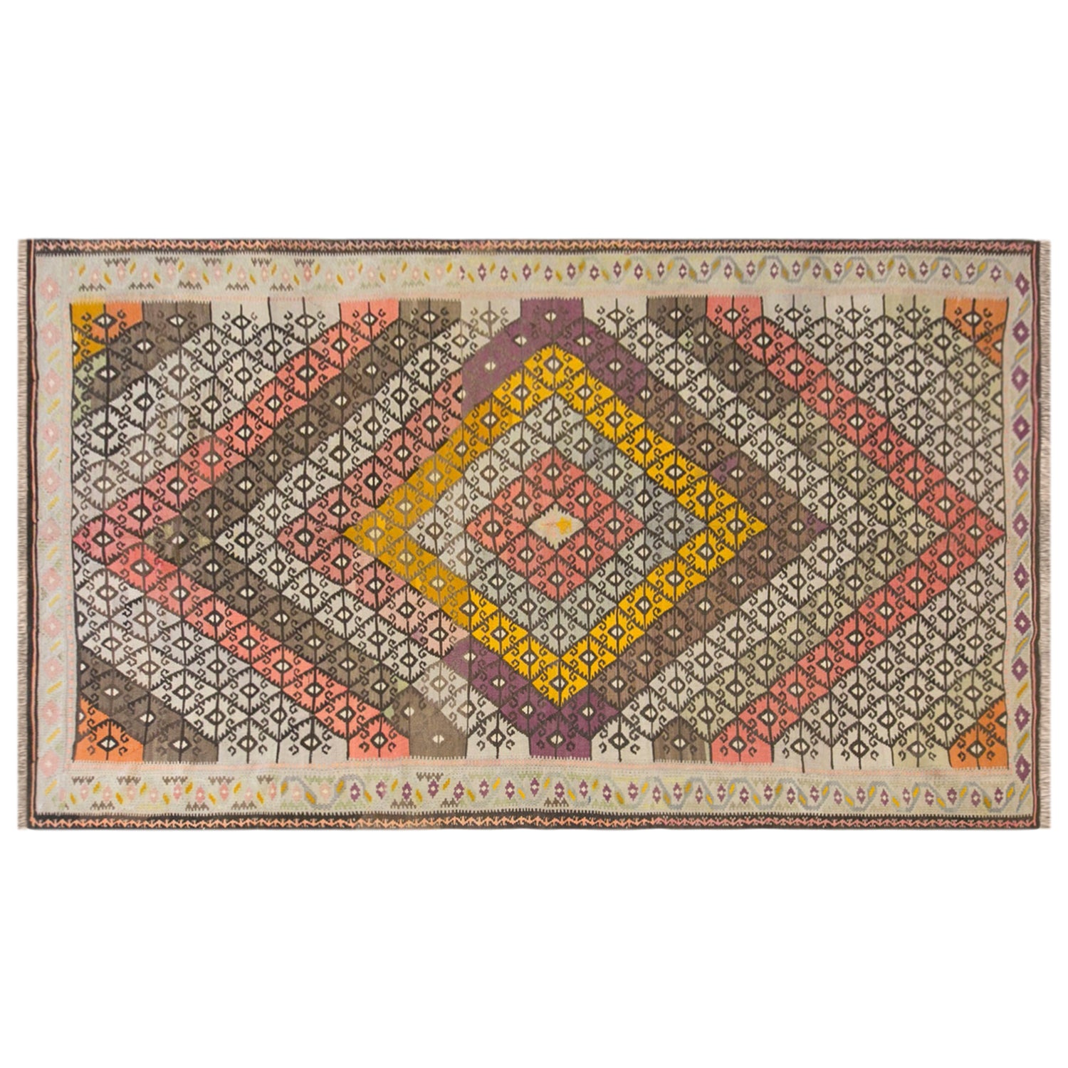 Vintage Turkish Kilim Rug, 7.1 x 13.1 ft, 215 x 400 cm, Handwoven Wool Kilim