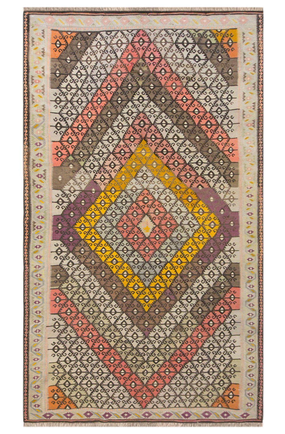 Vintage Turkish Kilim Rug, 7.1 x 13.1 ft, 215 x 400 cm, Handwoven Wool Kilim