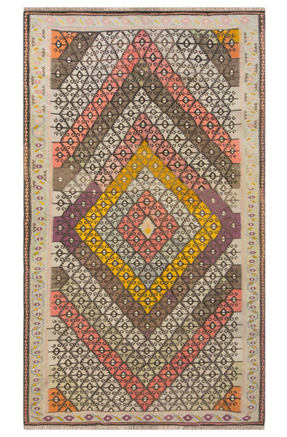 Vintage Turkish Kilim Rug, 7.1 x 13.1 ft, 215 x 400 cm, Handwoven Wool Kilim