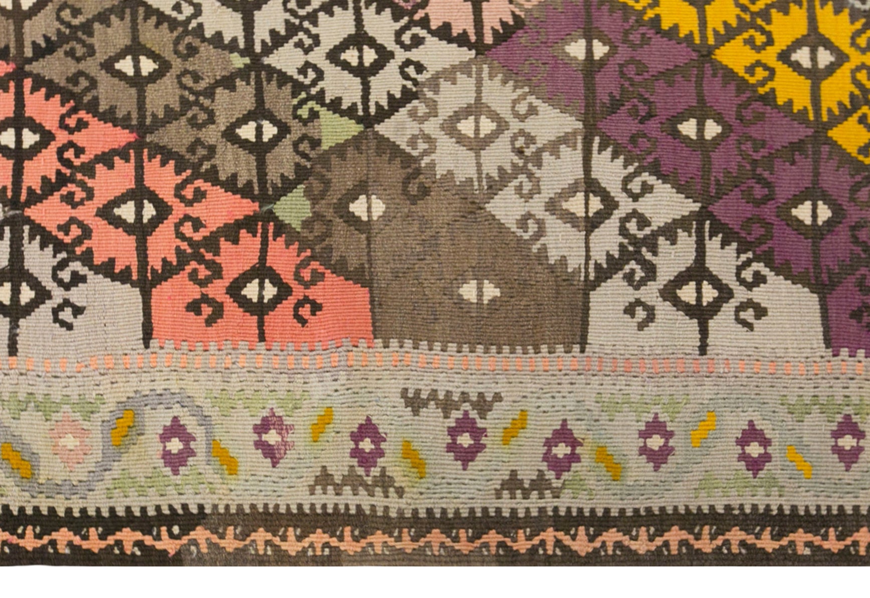 Vintage Turkish Kilim Rug, 7.1 x 13.1 ft, 215 x 400 cm, Handwoven Wool Kilim