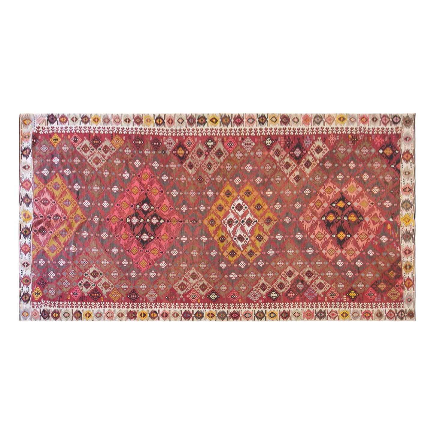 Vintage Turkish Kilim Rug, 7.2 x 15.1 ft, 220 x 460 cm, Handwoven Wool Kilim