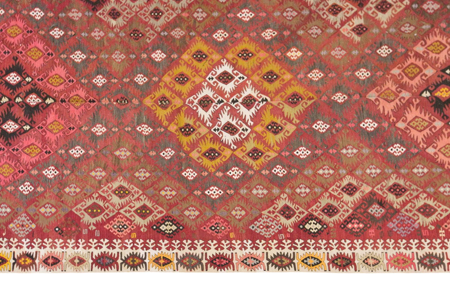 Vintage Turkish Kilim Rug, 7.2 x 15.1 ft, 220 x 460 cm, Handwoven Wool Kilim