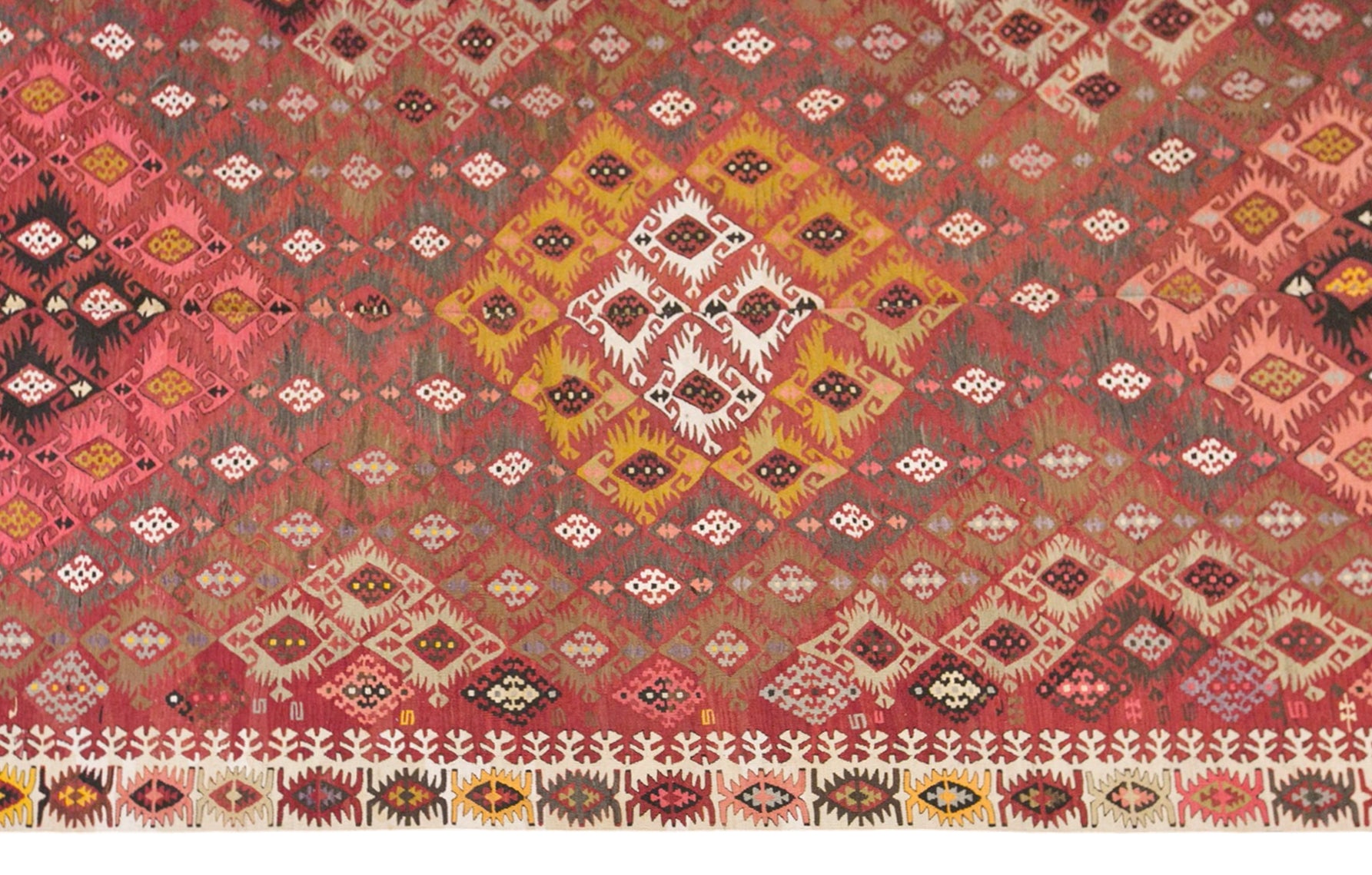 Vintage Turkish Kilim Rug, 7.2 x 15.1 ft, 220 x 460 cm, Handwoven Wool Kilim