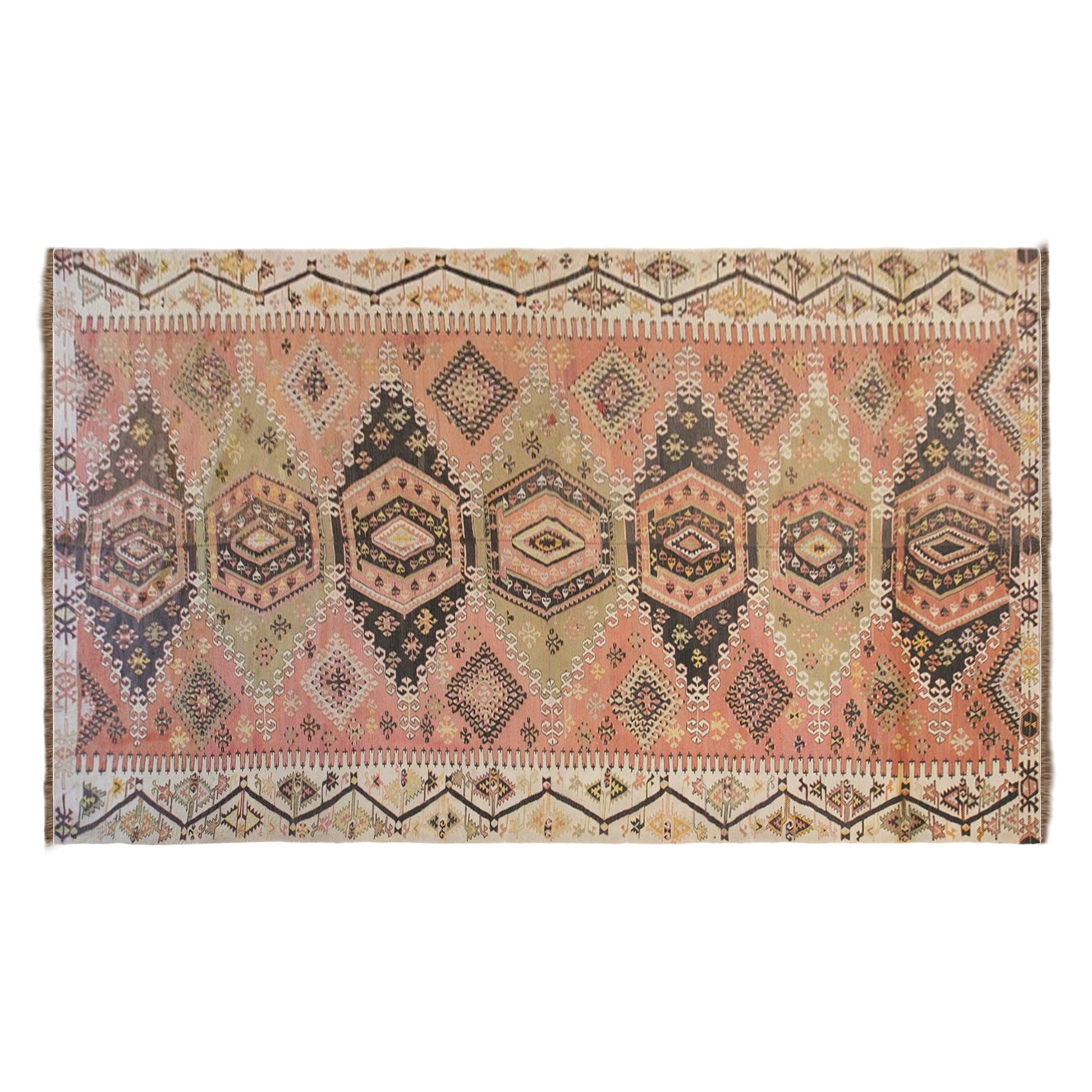 Vintage Turkish Kilim Rug, 7.4 x 17.7 ft, 225 x 540 cm, Handwoven Wool Kilim