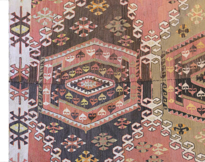 Vintage Turkish Kilim Rug, 7.4 x 17.7 ft, 225 x 540 cm, Handwoven Wool Kilim