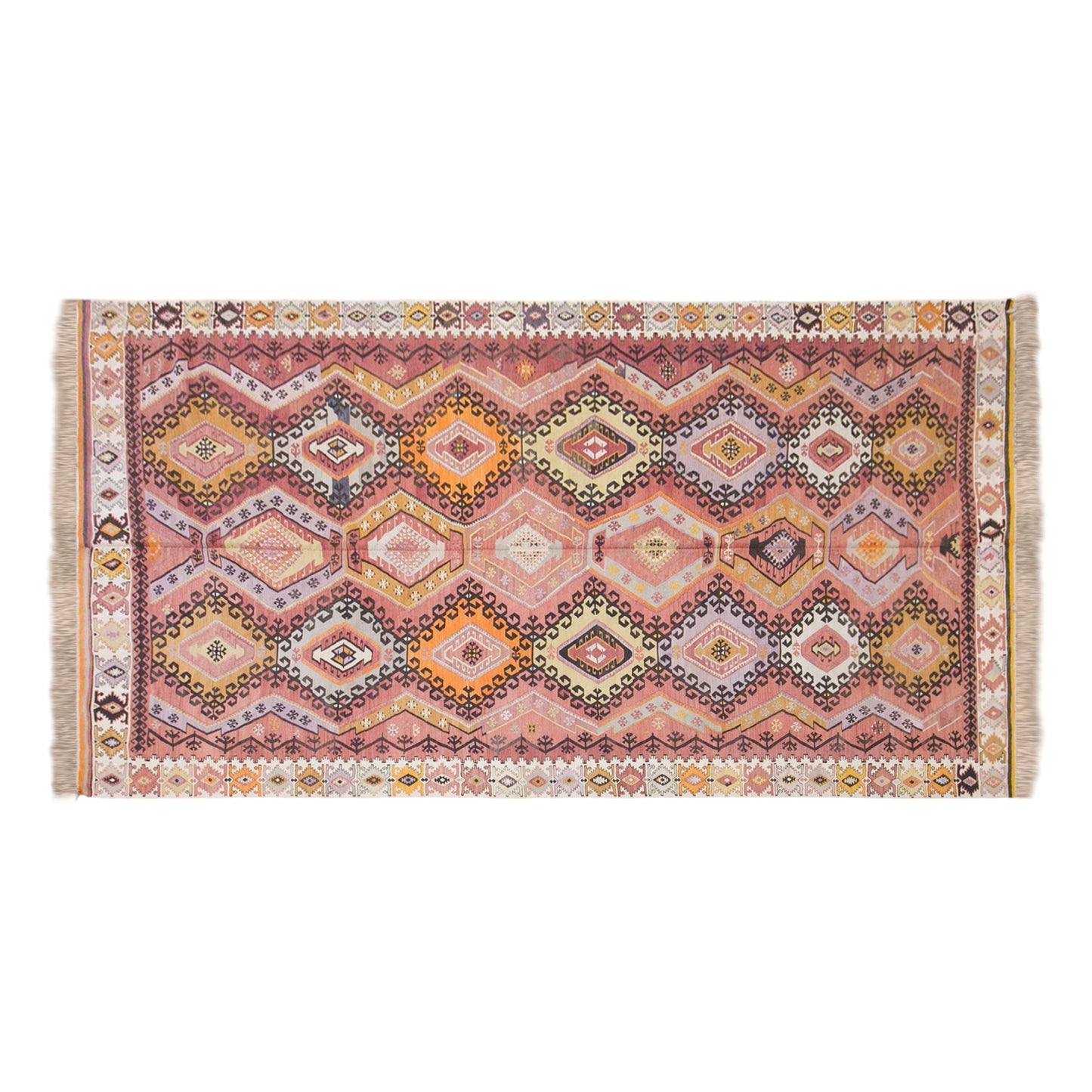 Vintage Turkish Kilim Rug, 7.4x13 ft, 225x395 cm, Handwoven Turkish Wool Kilim