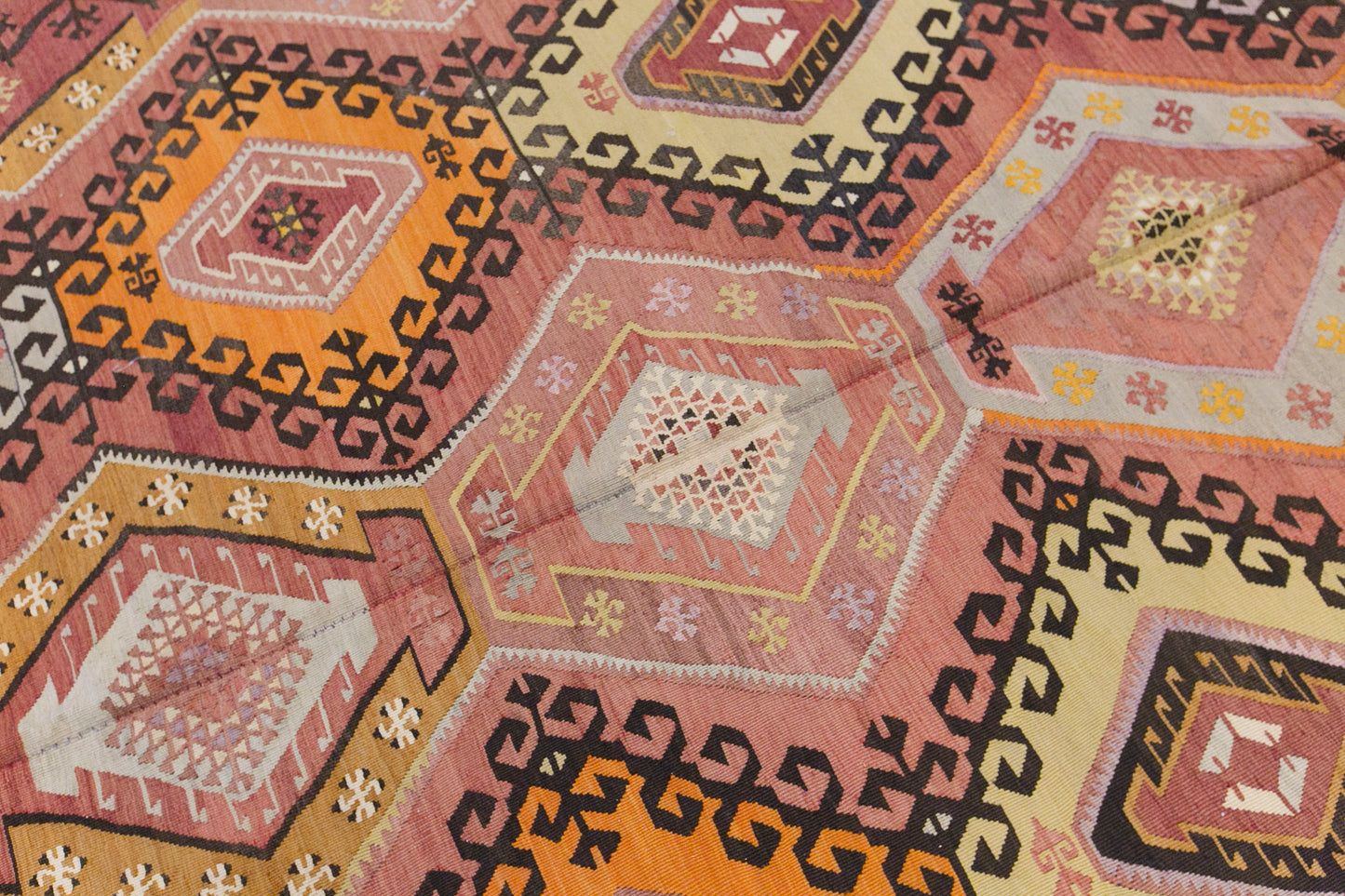 Vintage Turkish Kilim Rug, 7.4x13 ft, 225x395 cm, Handwoven Turkish Wool Kilim
