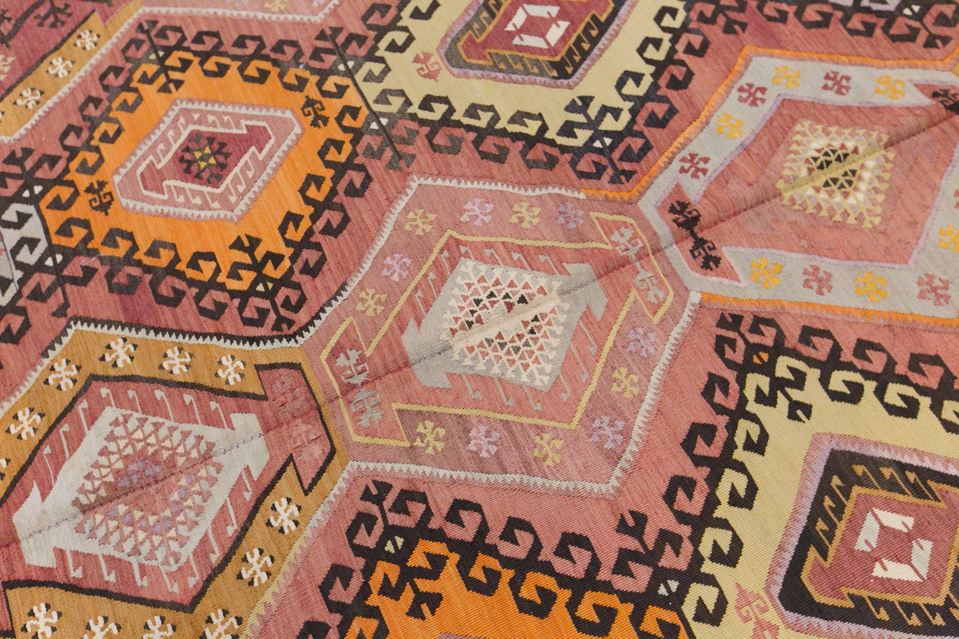 Vintage Turkish Kilim Rug, 7.4x13 ft, 225x395 cm, Handwoven Turkish Wool Kilim