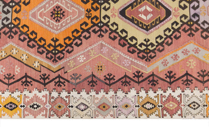 Vintage Turkish Kilim Rug, 7.4x13 ft, 225x395 cm, Handwoven Turkish Wool Kilim