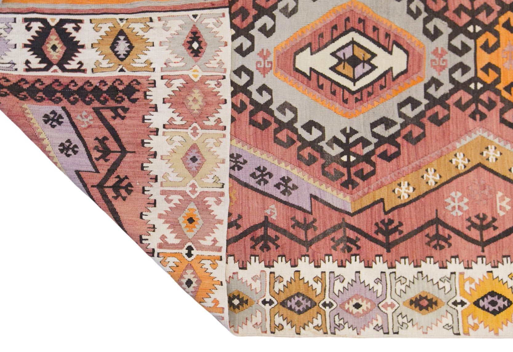 Vintage Turkish Kilim Rug, 7.4x13 ft, 225x395 cm, Handwoven Turkish Wool Kilim