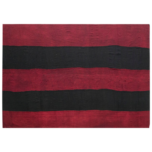 Vintage Turkish Kilim Rug, 7.5 x 13 ft, Handwoven Wool Striped Anatolian Rug