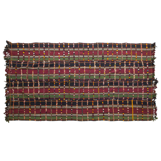 Vintage Turkish Kilim Rug, 7 x 13 ft, Handwoven Wool Striped Anatolian Rug