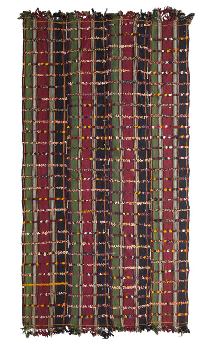 Vintage Turkish Kilim Rug, 7 x 13 ft, Handwoven Wool Striped Anatolian Rug