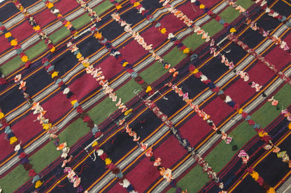 Vintage Turkish Kilim Rug, 7 x 13 ft, Handwoven Wool Striped Anatolian Rug
