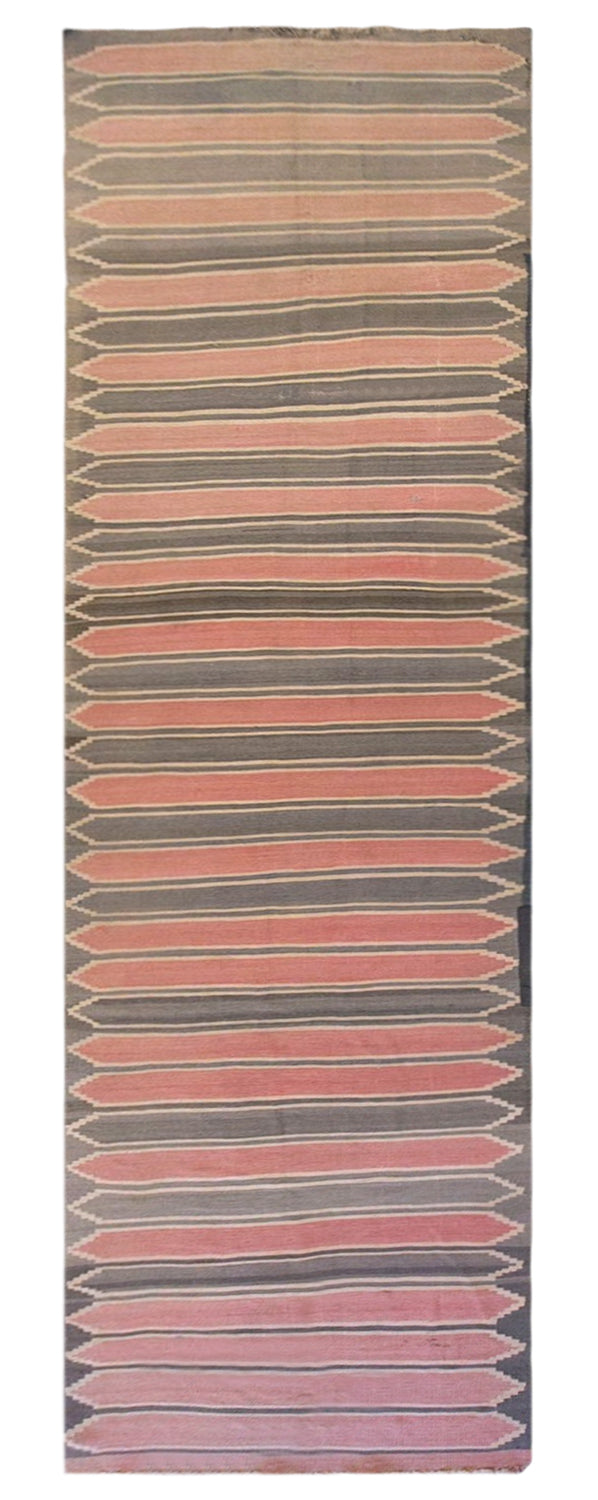 Vintage Turkish Kilim Runner Rug, 3.6 x 17.6 ft, 111 x 535 cm, Handwoven Wool Kilim