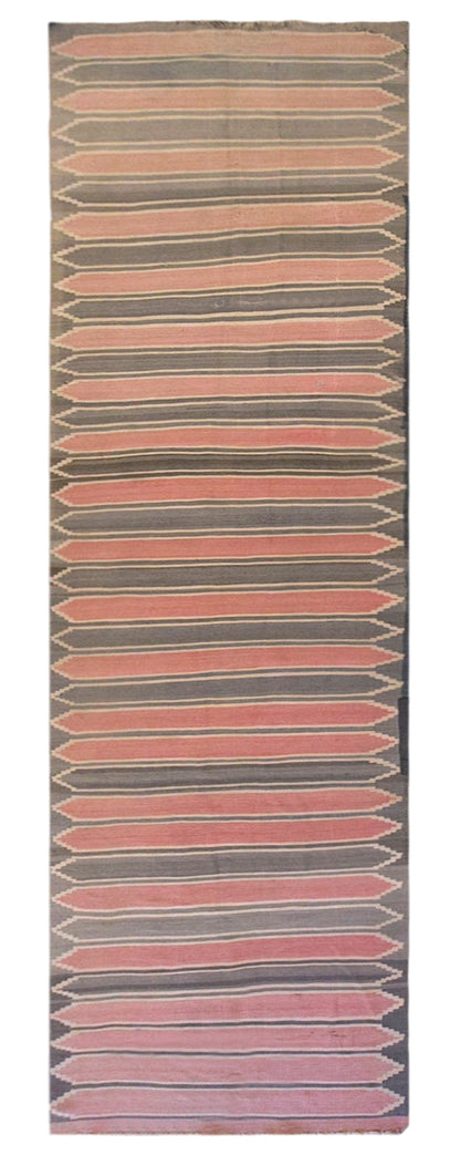 Vintage Turkish Kilim Runner Rug, 3.6 x 17.6 ft, 111 x 535 cm, Handwoven Wool Kilim